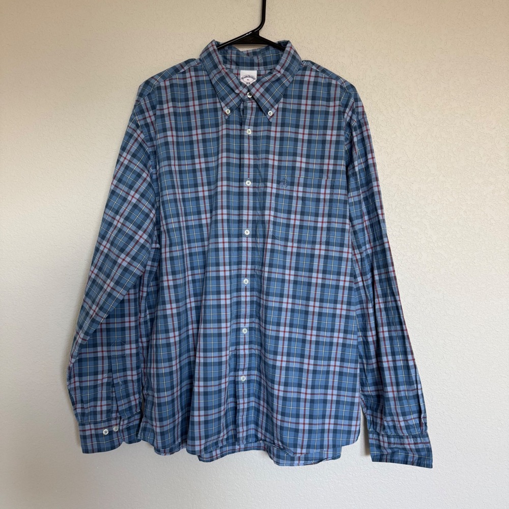 Brooks Brothers 1818 Mens XL Blue Plaid Button Down Shirt Cotton Long Sleeve